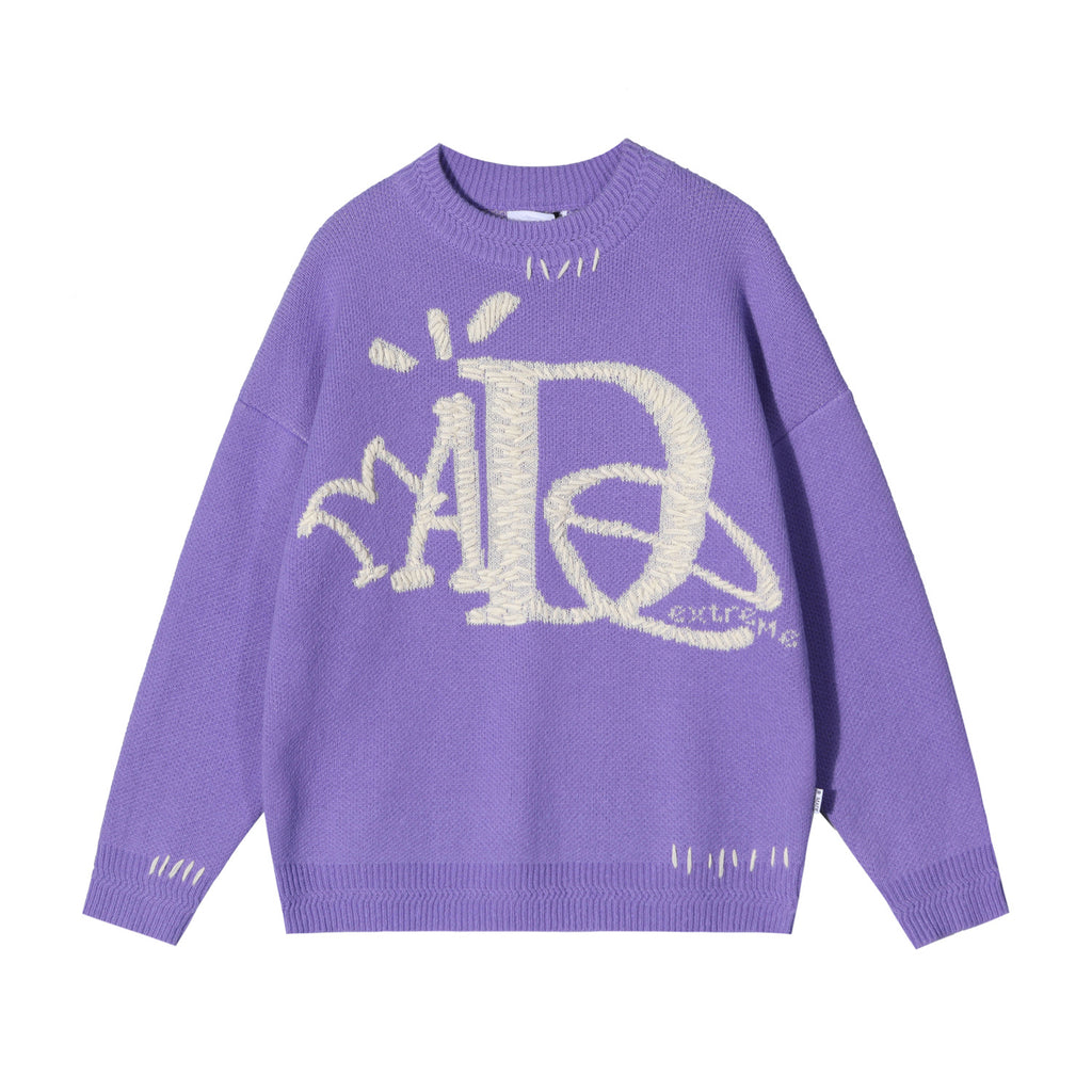 Vintage Street Funny Letter Hand Embroidered Sweater