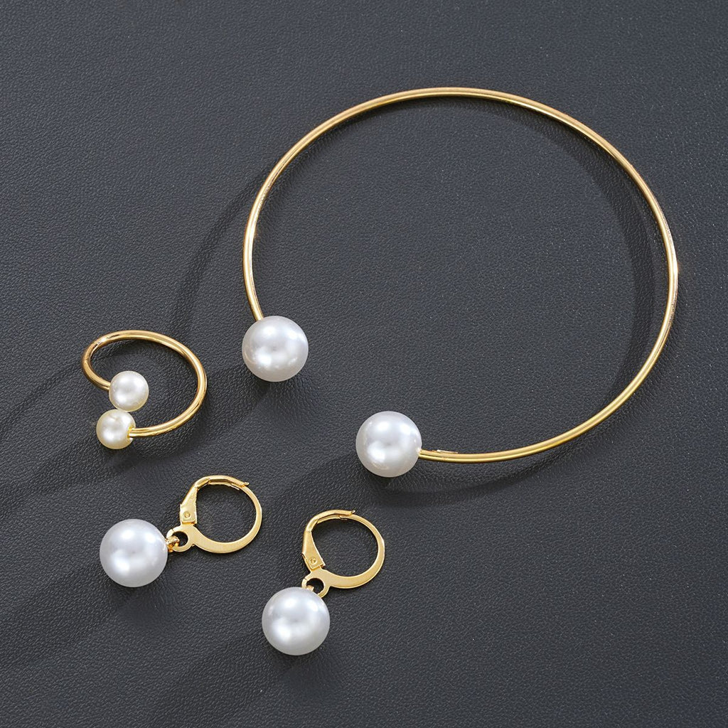 New Pearl Open Earrings Bracelet Ring Jewelry Set