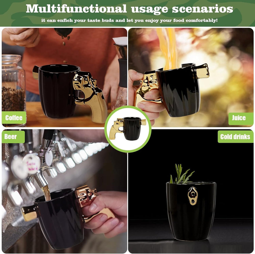 Fashion Ceramic Coffee Tea Cup, Special Cool Coffee Mug 3D Cool Pistol Design Durable Tea Cup Attractive Mugs Personalized Porcelain Gifts For Men Women - 12OZ
