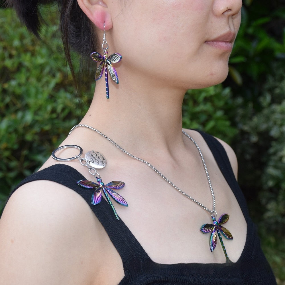 Colorful Rainbow Dragonfly Keychain Keyring