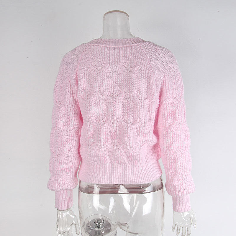 Women's Bow Cropped Cardigan - Long Sleeve V-Neck Button Down Knit Sweater Top