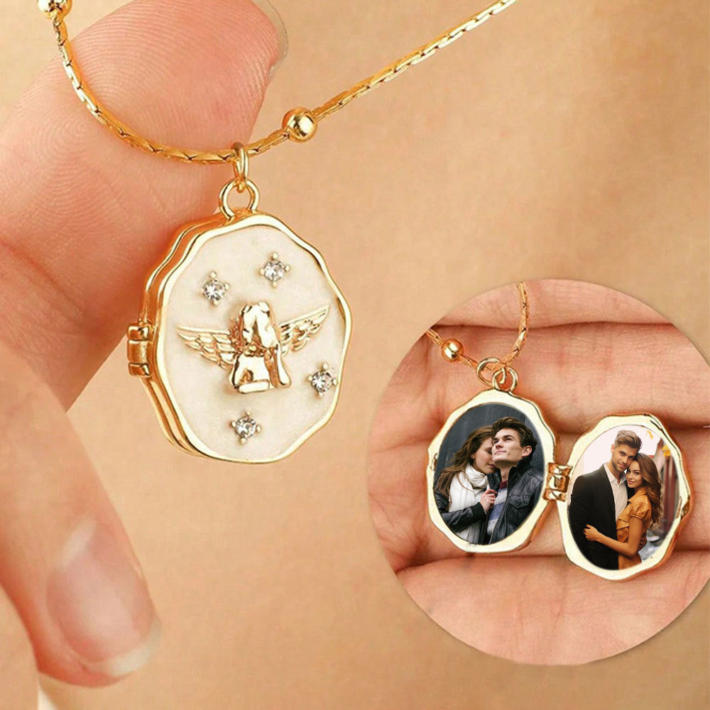 Angel Photo Opening And Closing Box, Cute Pet Photo Frame, Vintage Necklace