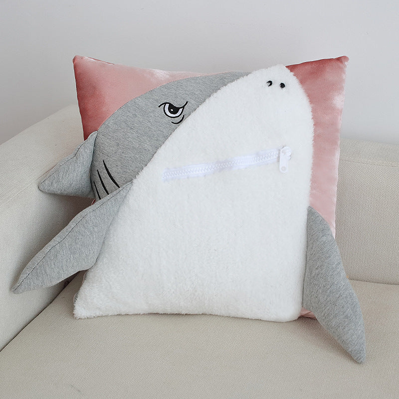 Three Dimensional Shark Pillow With Zipper Pocket