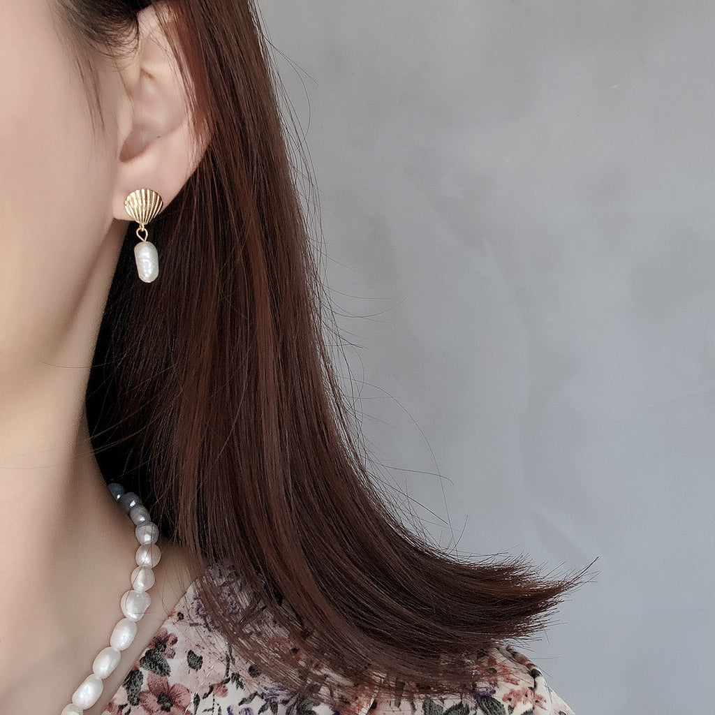 Women's Sterling Silver Vintage Shell Pearl Earrings