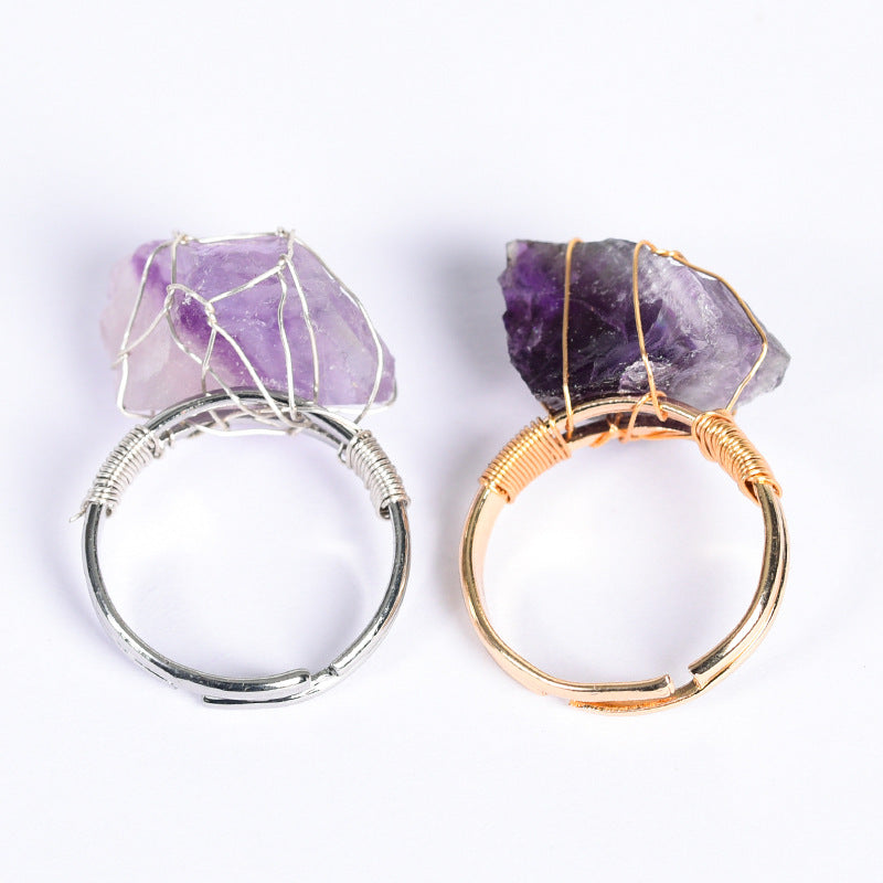 Fashion Natural Amethyst Adjustable Ring