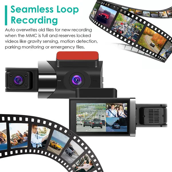 2K Car DVR 3 Channel Dash Cam Camcorder Camera Recorder With 140° Angle GPS WiFi Night Vision G-sensor Loop Recording Parking Monitor