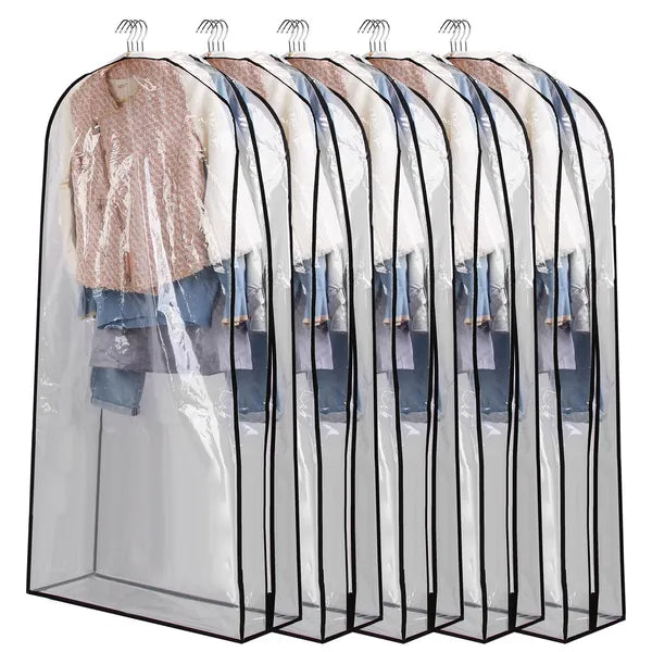 5 Pack Garment Bag For Hanging Clothes Dustproof Waterproof Hanging Clothes Storage Bag Clear Transparent Suits Cover For Sweater Jacket Coat Dress Shirt