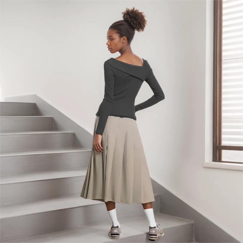 Long Sleeve Women's T-Shirt Autumn Winter Solid Color Slimming Slim Commute Elegant Versatile Korean Style