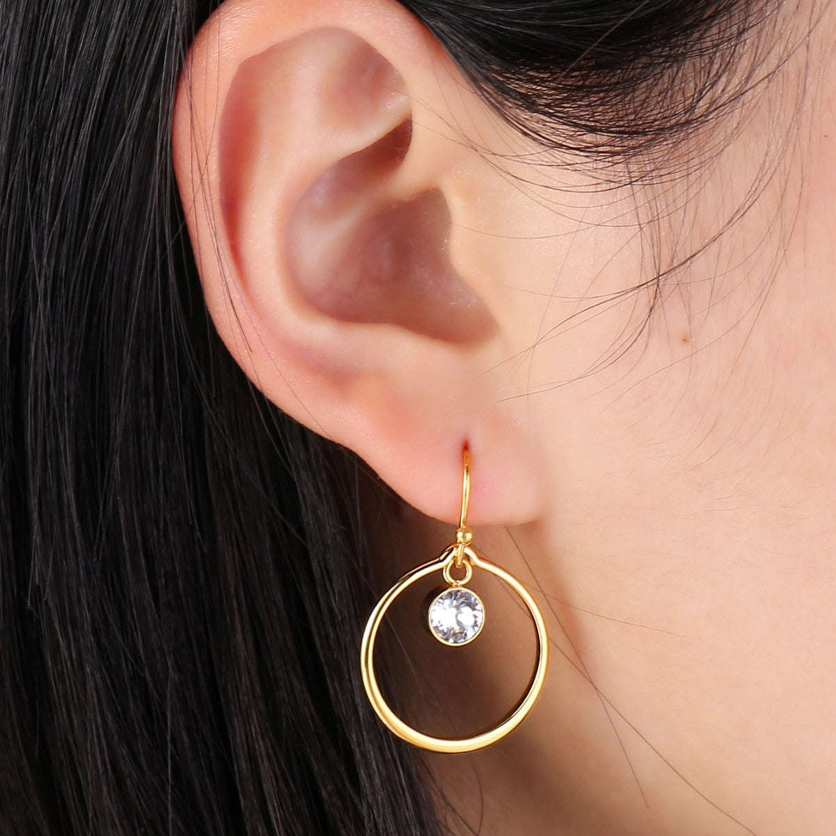 Titanium Steel Fashion Zirconia Circle Earrings