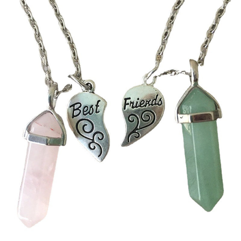 Colorful Hexagon Pillar Crystal Heart Pendant Necklace