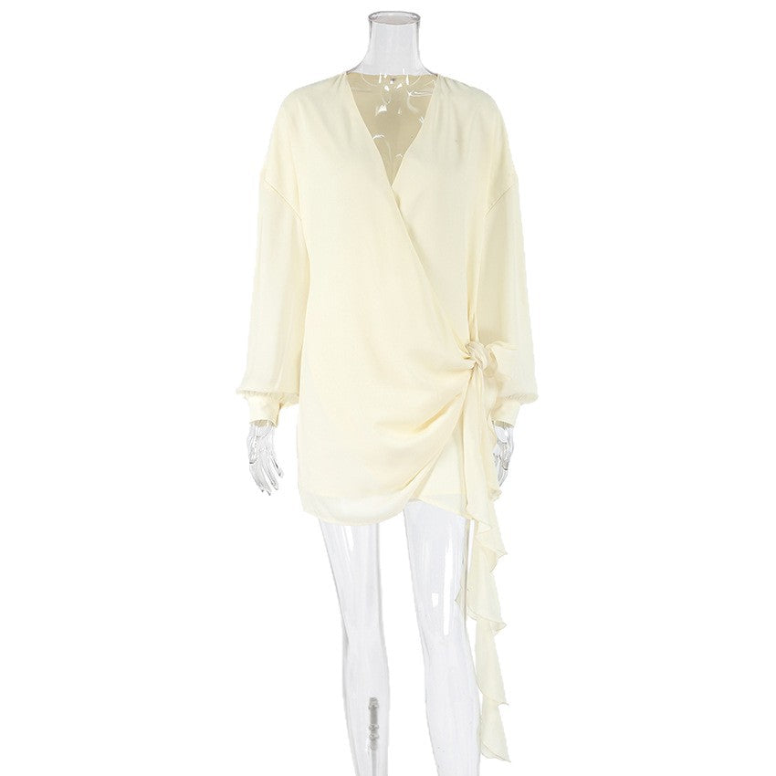 Women's Ruffled Ribbon Short Dress