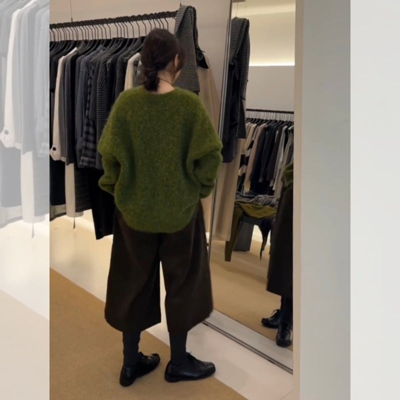 Lazy High-end Green Sweater Women