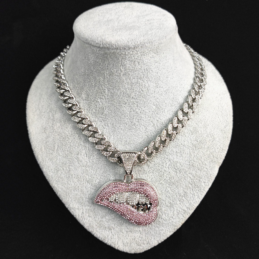 European And American New Bite Lip Teeth Pendant Necklace