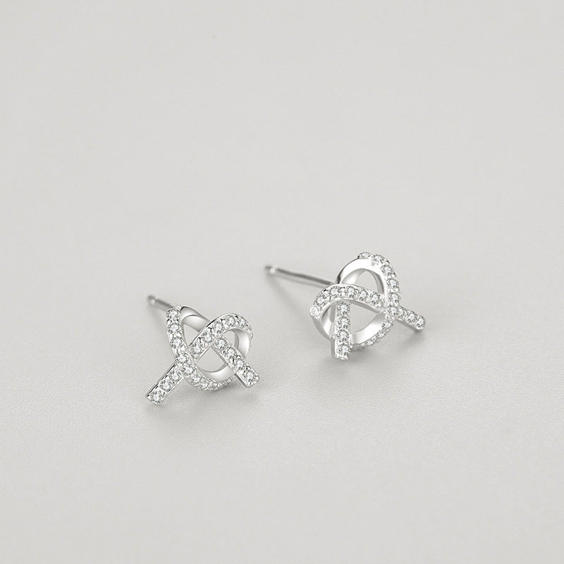 S925 Sterling Silver Micro-inlaid Fully Jeweled Loving Heart Cross Stud Earrings For Women