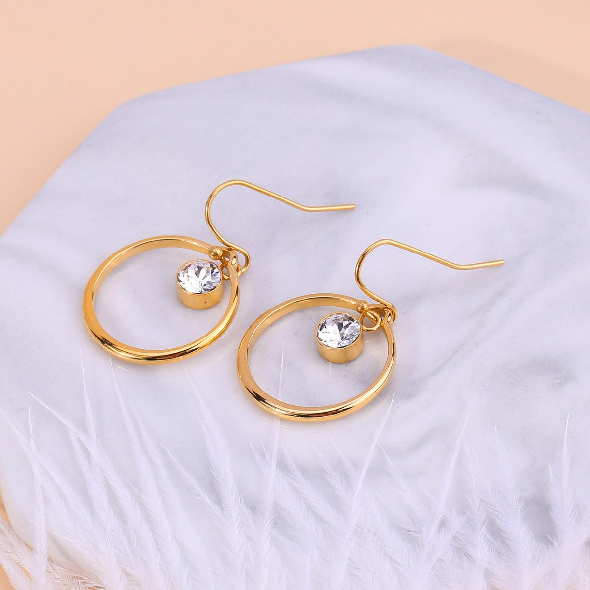 Titanium Steel Fashion Zirconia Circle Earrings