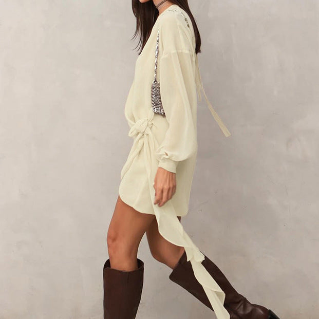 Women's Ruffled Ribbon Short Dress