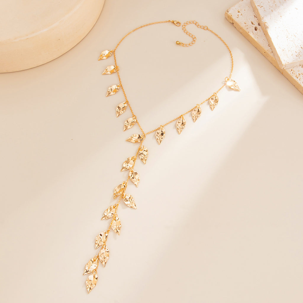 Y-shaped Leaf Fringe Pendant Necklace