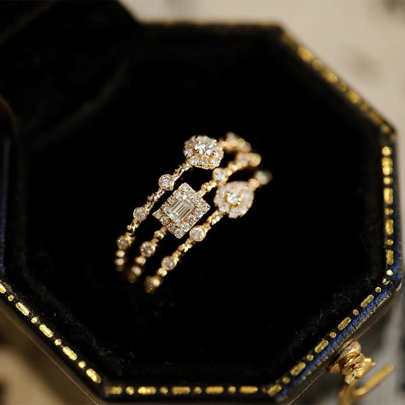 Korean And Japanese Popular Diamond-encrusted Stacking Rings For Women