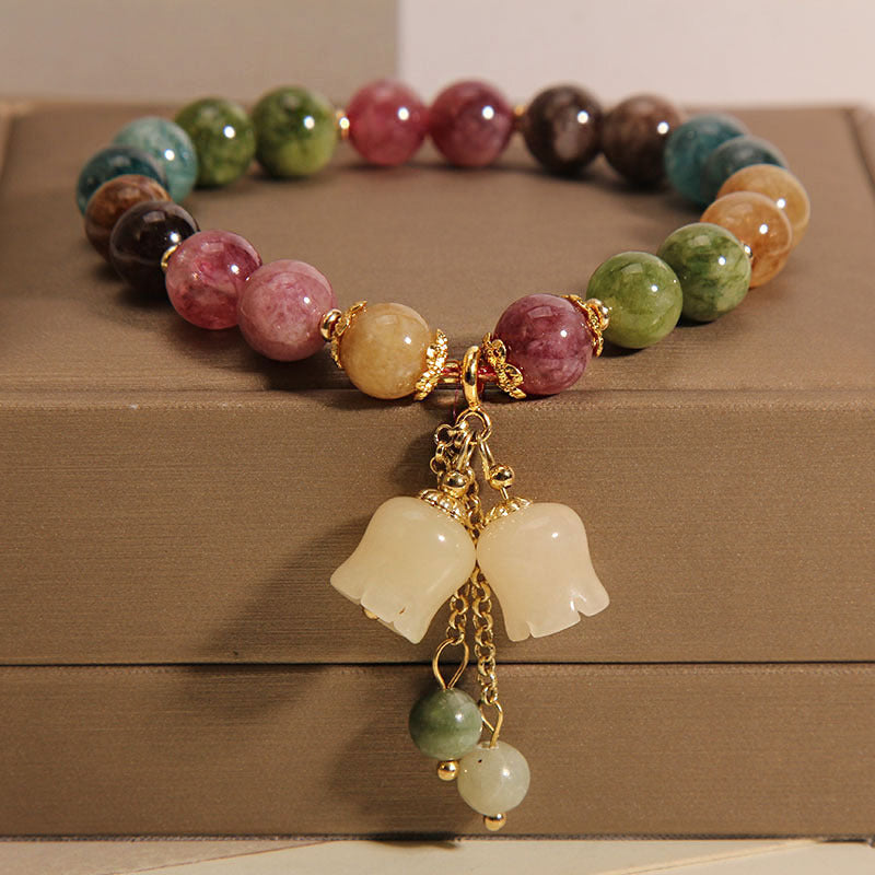 Small Niche Bell Orchid Pendant Crystal Bracelet