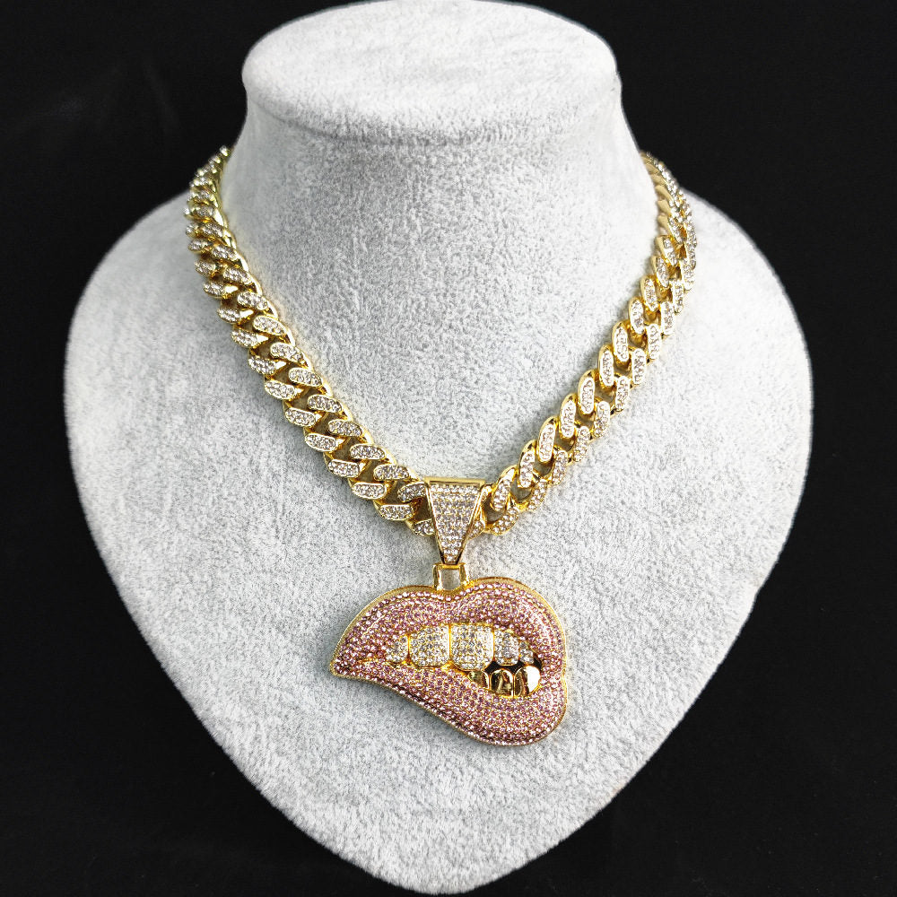 European And American New Bite Lip Teeth Pendant Necklace