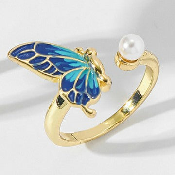 Fashionable High-end Adjustable Butterfly Pearl Ring