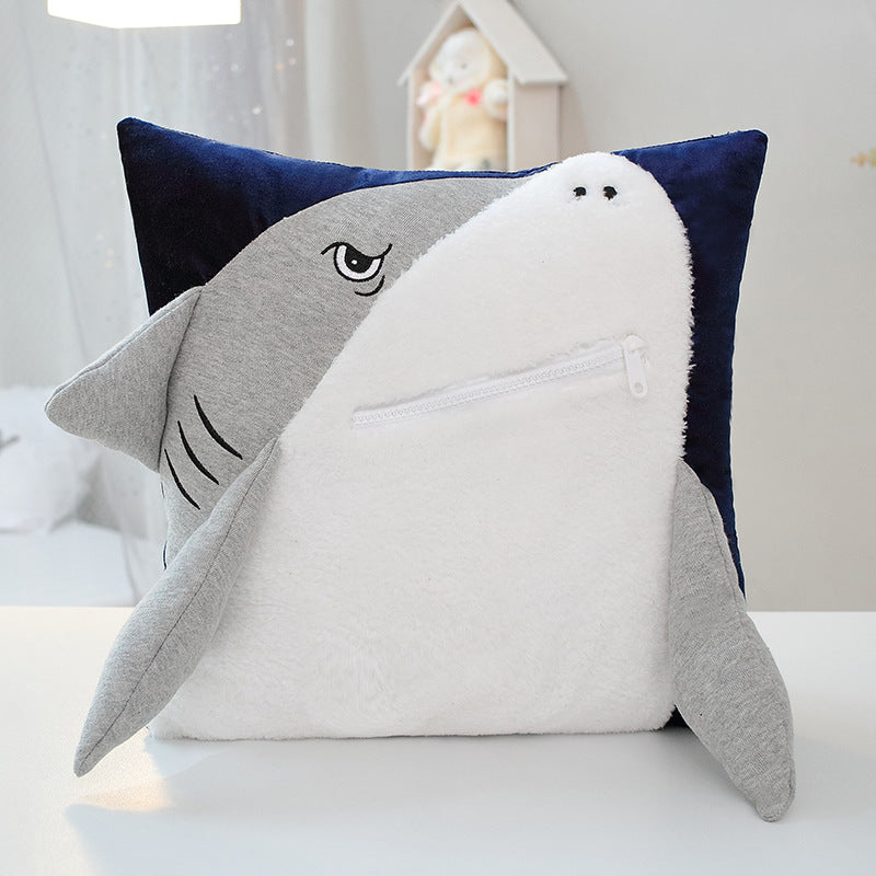 Three Dimensional Shark Pillow With Zipper Pocket