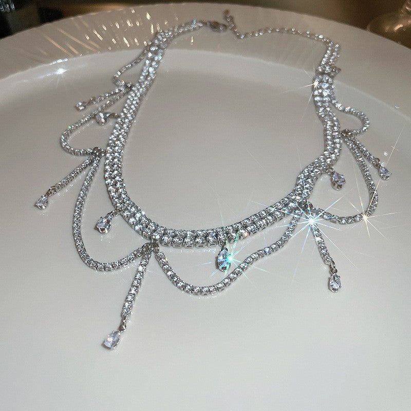 Diamond Flower Tassel Necklace Light Luxury High-grade Sweater Chain