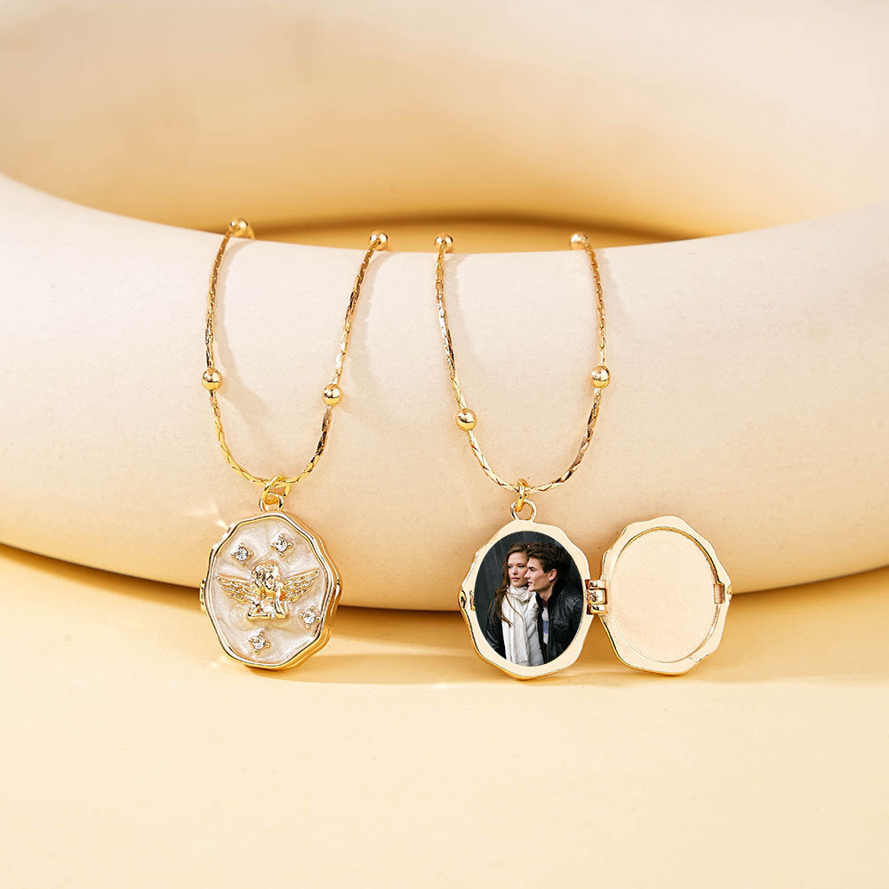 Angel Photo Opening And Closing Box, Cute Pet Photo Frame, Vintage Necklace