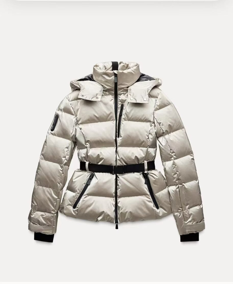 Ski Suit With Belt Stand-up Collar Warm Cotton Jacket