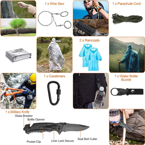 121Pcs Survival Kits Professional Emergency Survival Gear Tactical First Aid Kit Supplies For Outdoor Adventure Camping Hiking Hunting