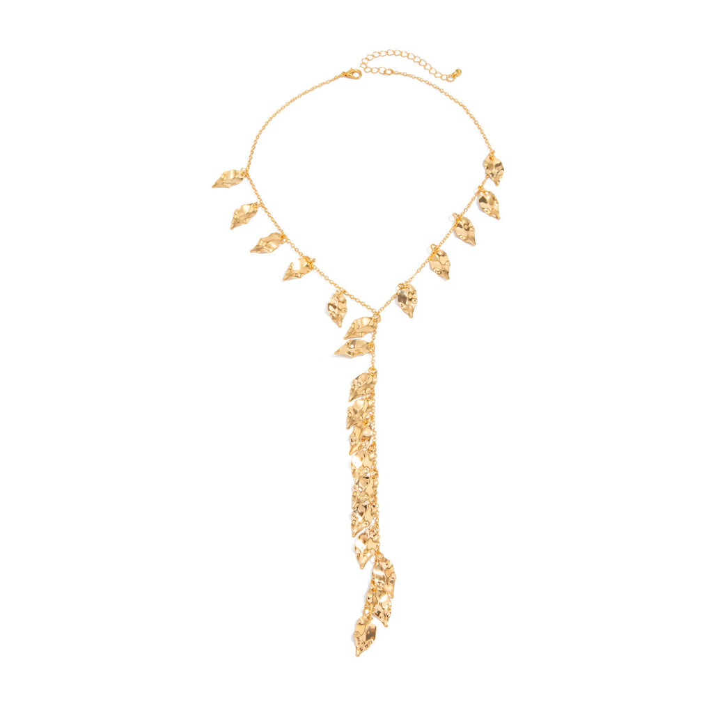 Y-shaped Leaf Fringe Pendant Necklace