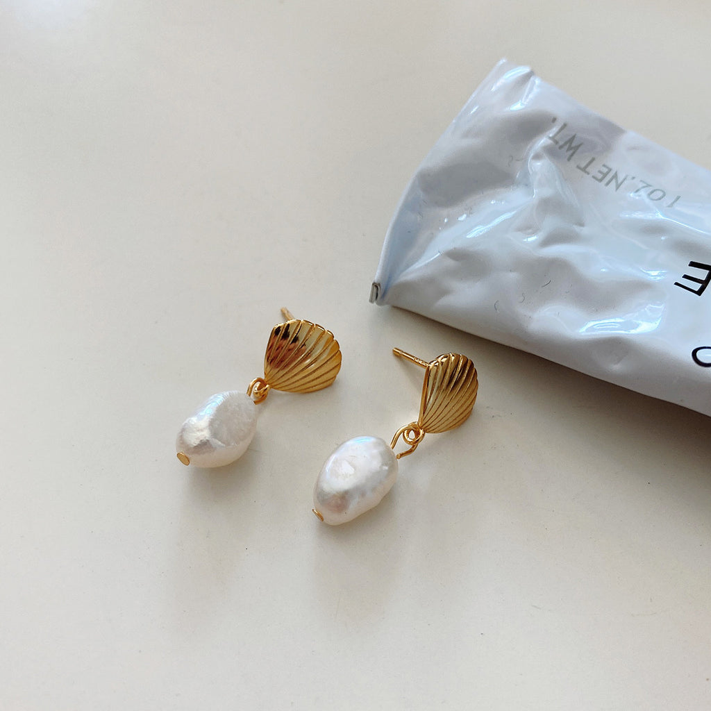 Women's Sterling Silver Vintage Shell Pearl Earrings