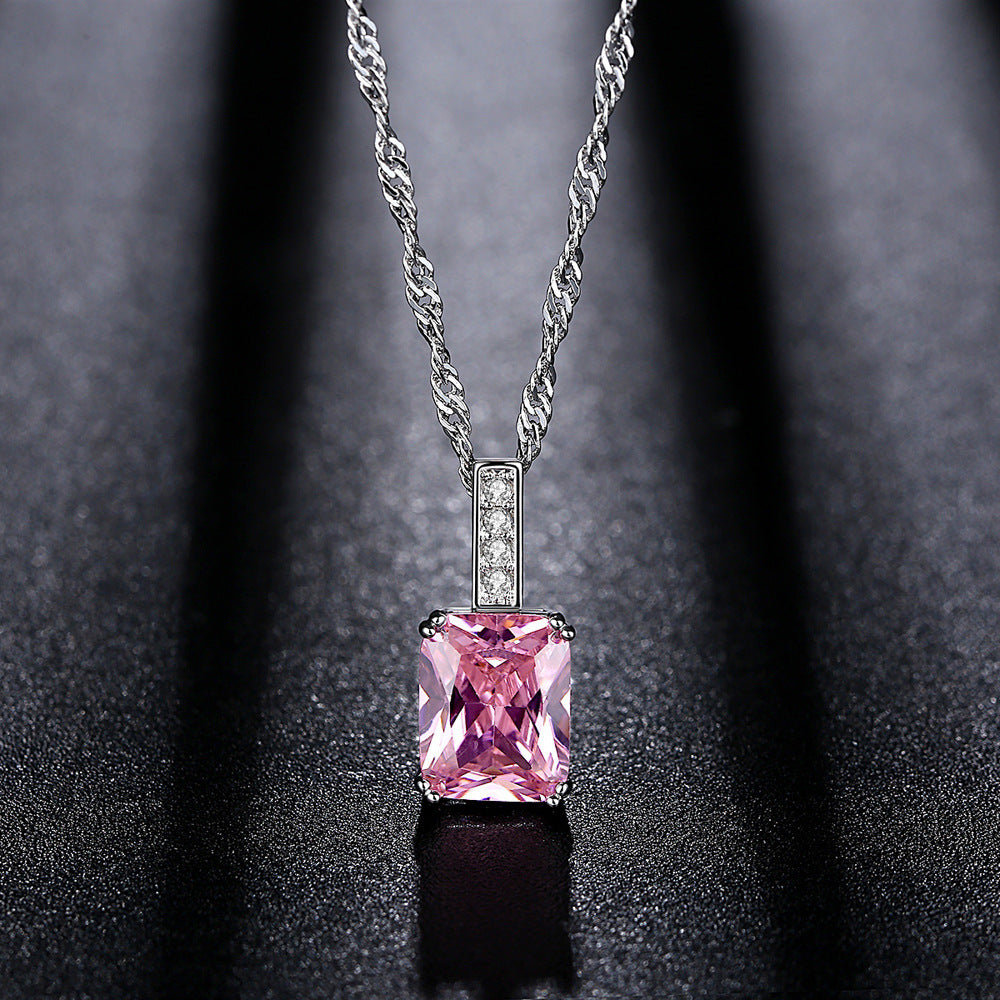Square Zirconium Micro Inlay Pendant Necklace