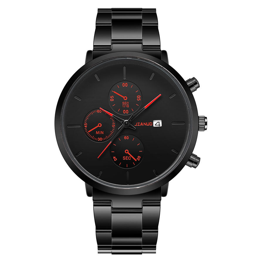 Simple Trend Three-eye Calendar Alloy Band Quartz Watch