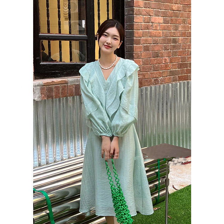 Women's French Lotus Leaf Collar Shirt Dress