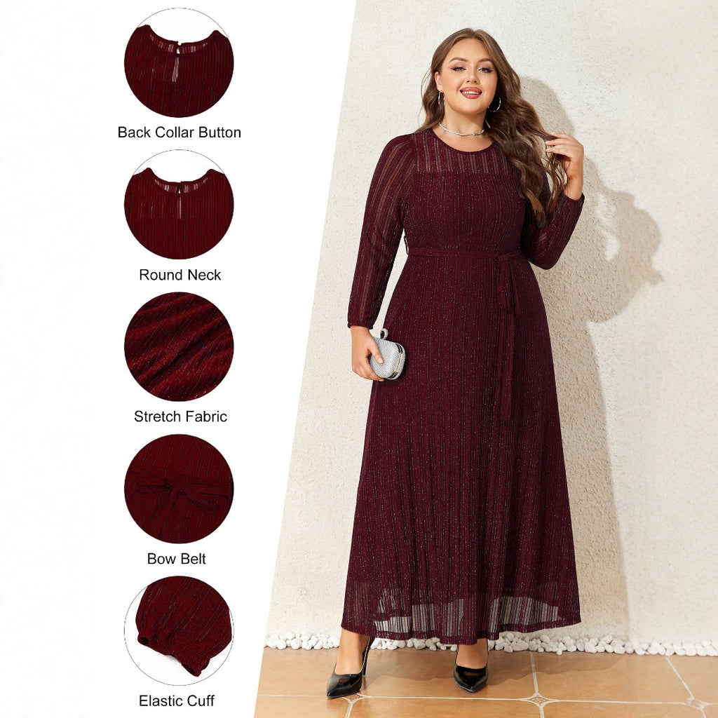 Silver Powder Shiny Elegant Lace-up See-through Plus-size Slim Elegant Women's Dress