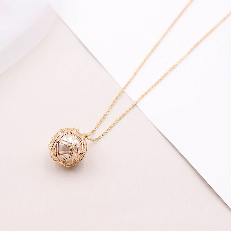 Korean Fashion Hollow Ball Bag Simple Pendant Necklace