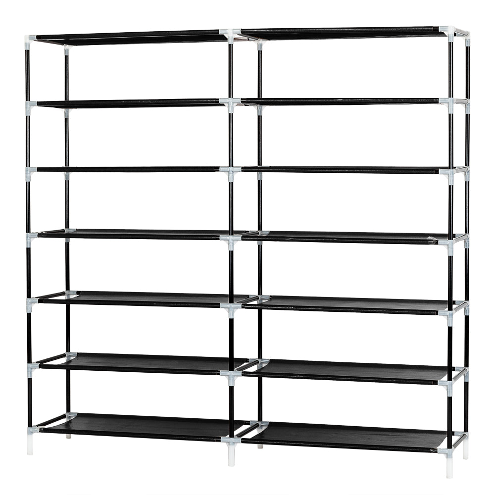 36-Pair Double Row Shoe Rack - 7 Tier, 14 Shelves Shoe Storage Shelf With Fabric Cover, Free Standing Organizer For Closet, Entryway, Dorm, Garage, Black