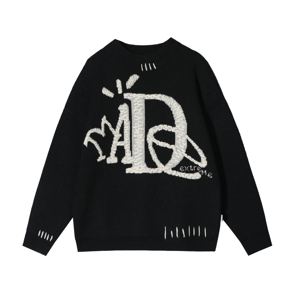 Vintage Street Funny Letter Hand Embroidered Sweater