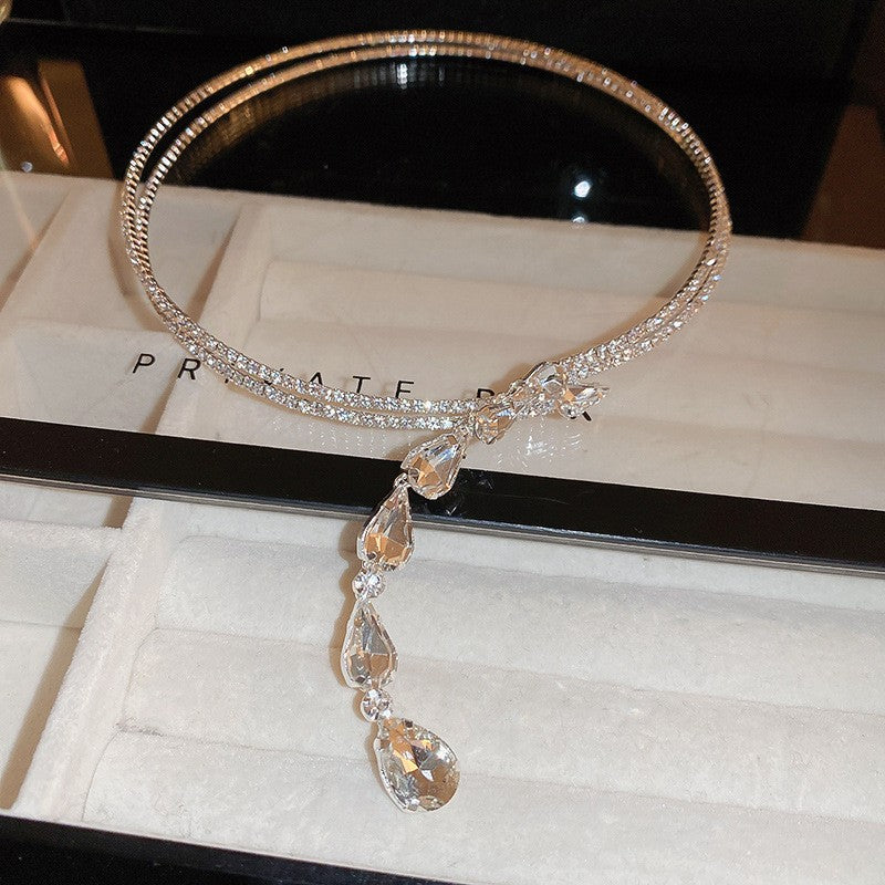 Diamond Flower Tassel Necklace Light Luxury High-grade Sweater Chain