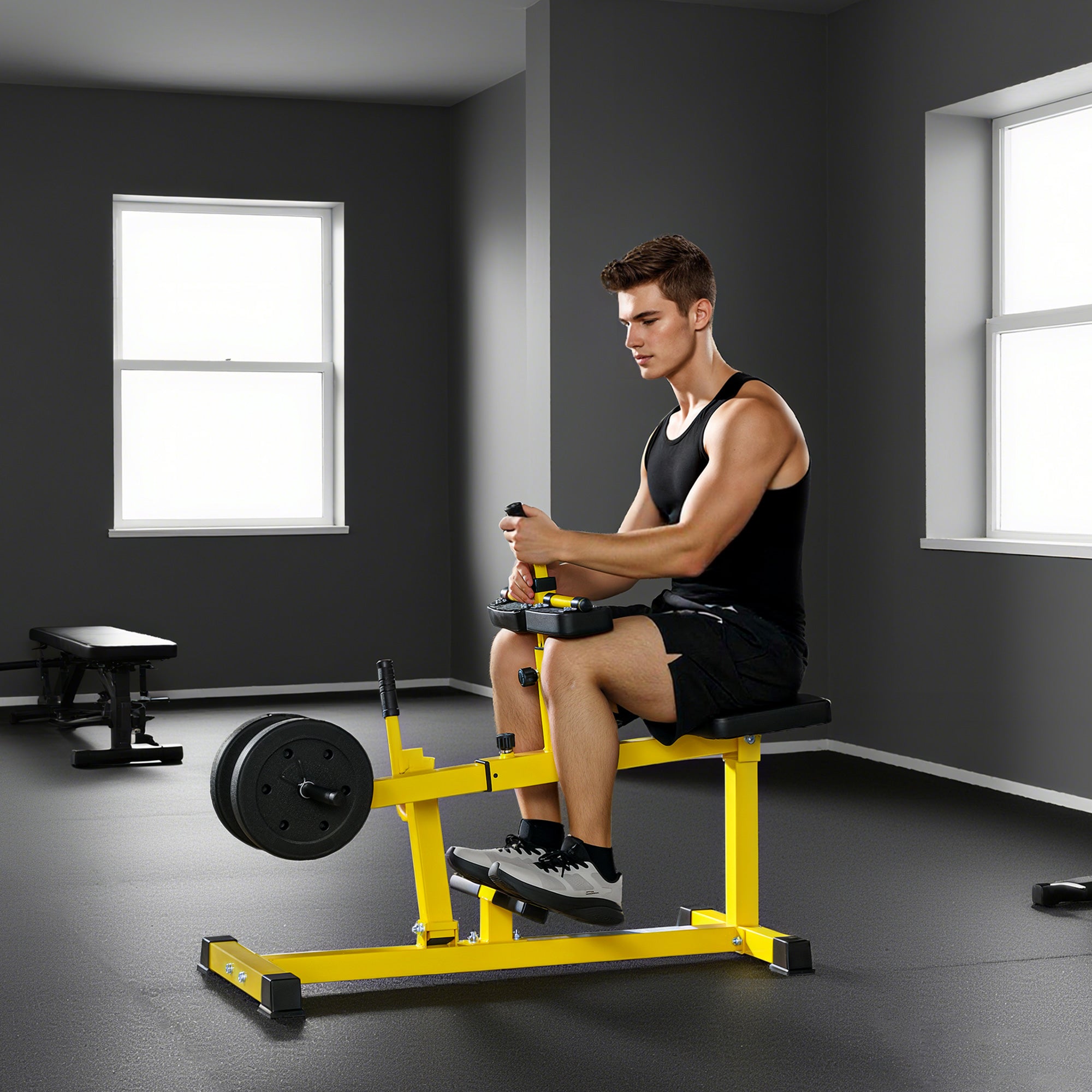 Adjustable Steel Seated Calf Raise Exercise Strength Training Gym Equipment, Yellow