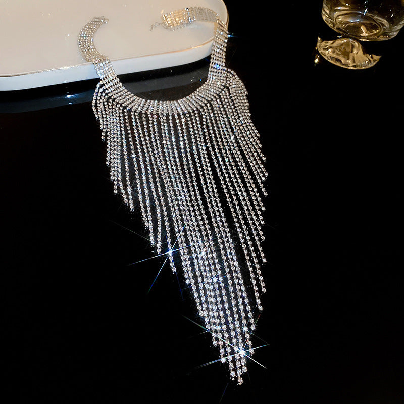 Diamond Flower Tassel Necklace Light Luxury High-grade Sweater Chain