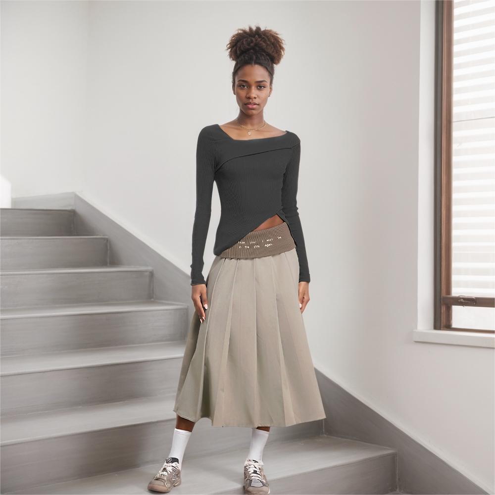 Long Sleeve Women's T-Shirt Autumn Winter Solid Color Slimming Slim Commute Elegant Versatile Korean Style