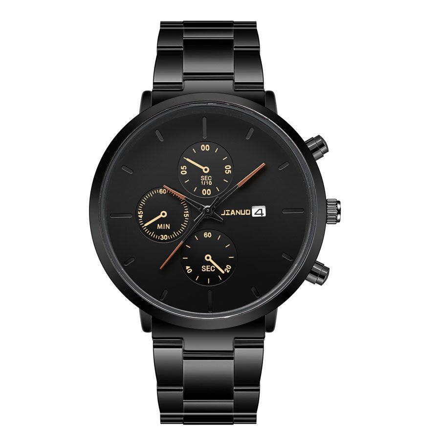 Simple Trend Three-eye Calendar Alloy Band Quartz Watch