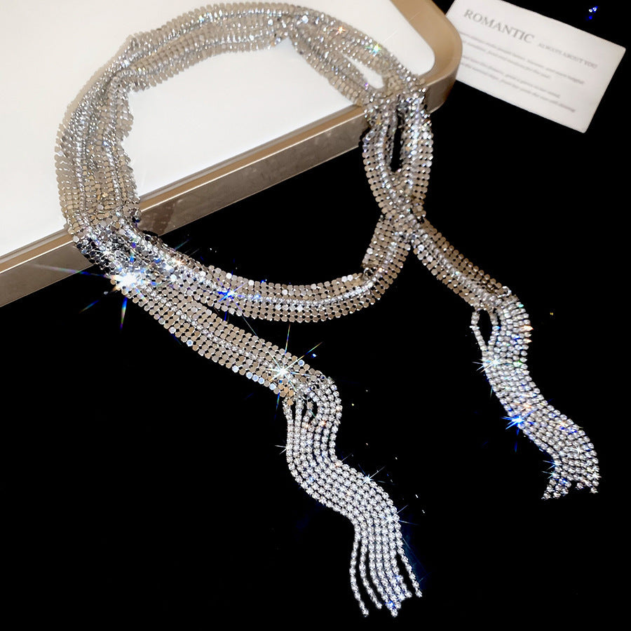 Diamond Flower Tassel Necklace Light Luxury High-grade Sweater Chain