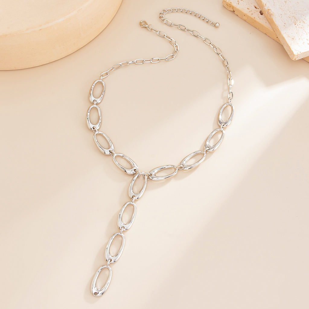 Metal Textured Y-shaped Cross Chain Necklace