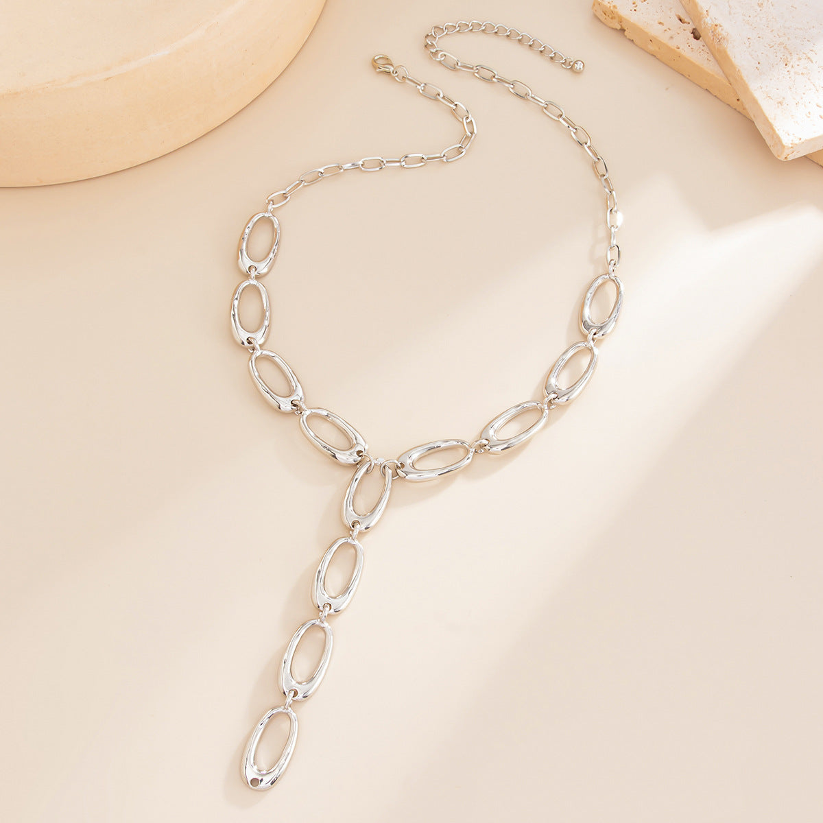Metal Textured Y-shaped Cross Chain Necklace