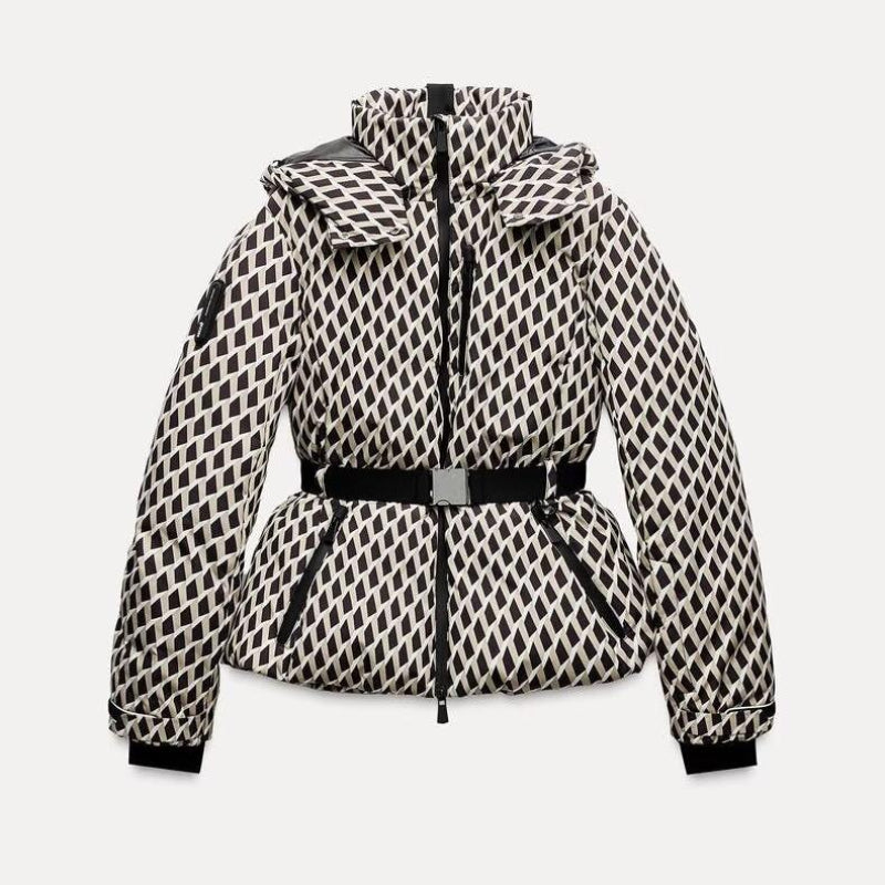 Ski Suit With Belt Stand-up Collar Warm Cotton Jacket