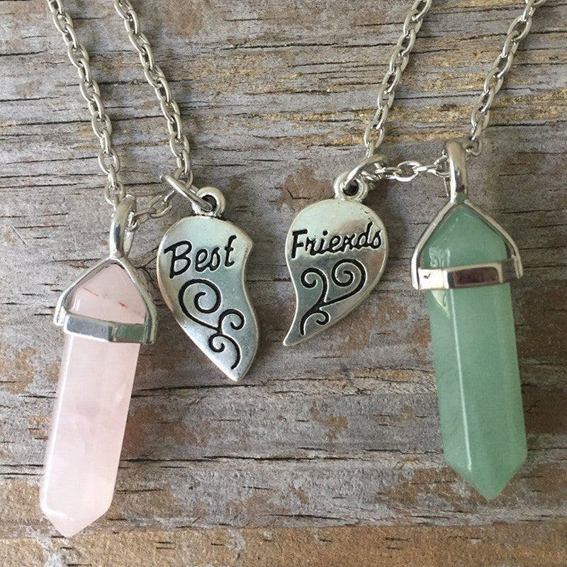 Colorful Hexagon Pillar Crystal Heart Pendant Necklace