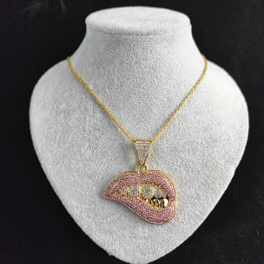 European And American New Bite Lip Teeth Pendant Necklace